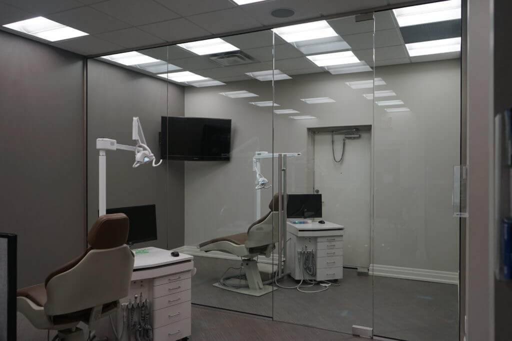 Transparent glass wall in dental offices