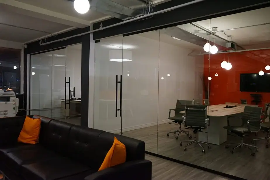 Transparent glass office wall for office division
