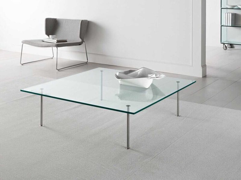 Square glass top with round metal legs